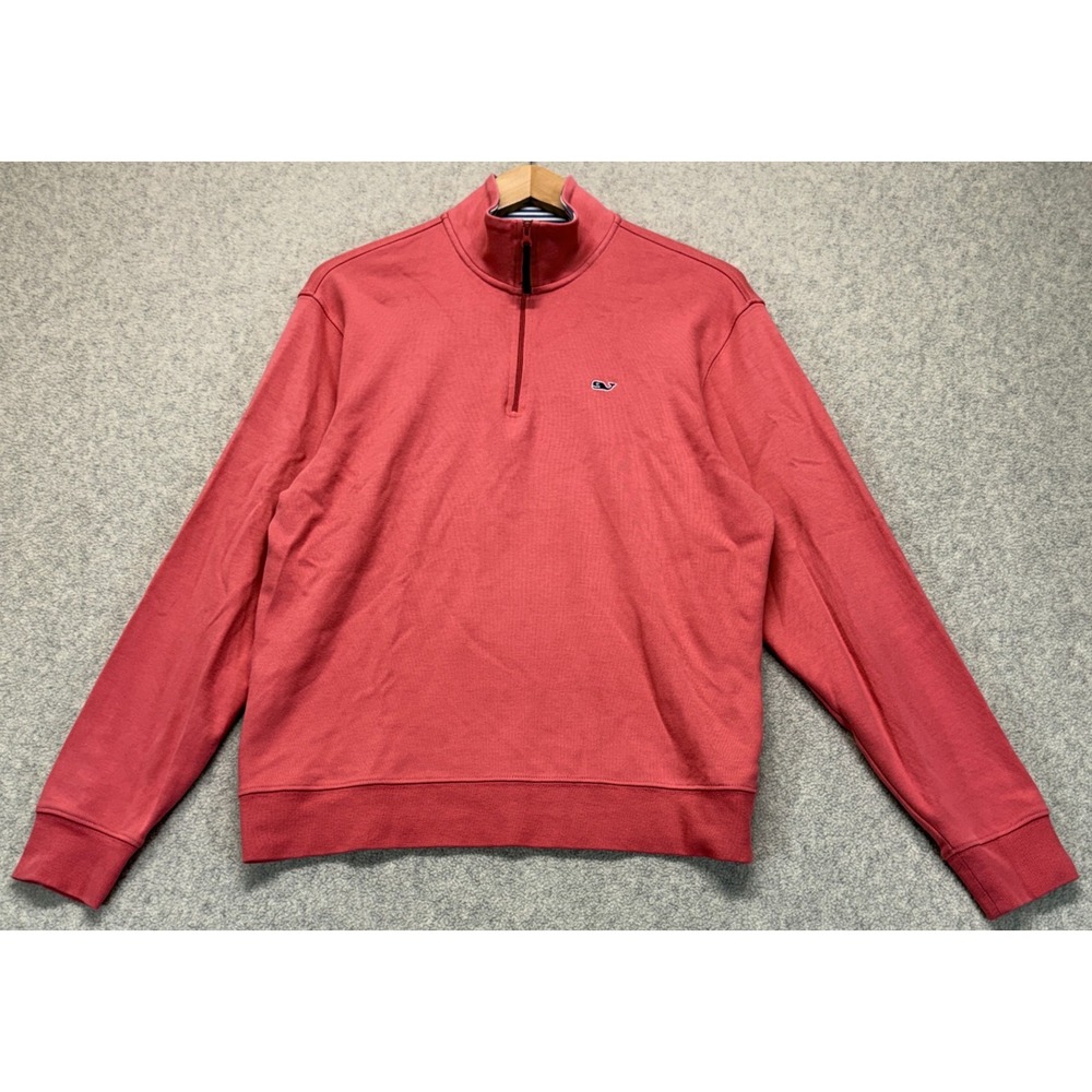 Vineyard Vines Mens Saltwater Quarter-Zip Sweatshirt Sailor Red Pima Cotton S